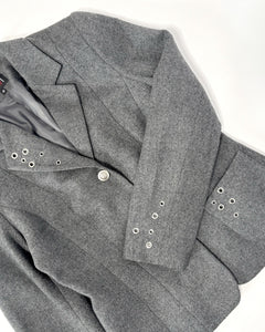 Grommet studded wool blazer jacket