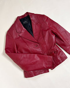 Cherry red fitted leather jacket