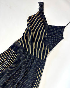 Asymmetric polkadot & stripe 90’s dress
