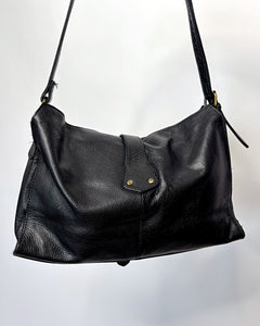 Black buckle studded leather shoulder bag