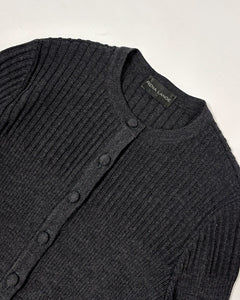 Fitted wool cardigan with leather bows