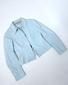 Ice blue 90’s leather jacket