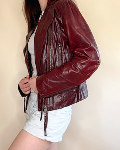 Cherry red biker leather jacket