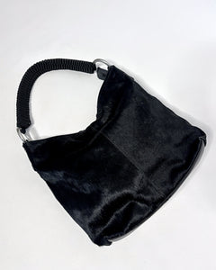 Pony hair hobo bag with nylon braided handle
