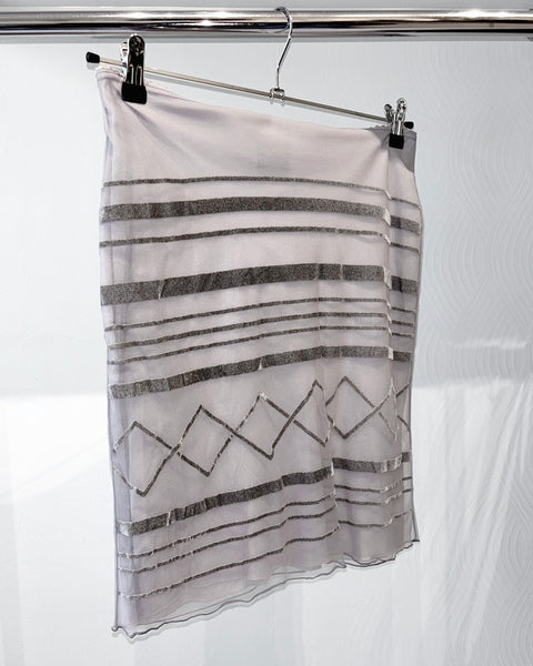 Silver velvet trim mesh layered mini skirt