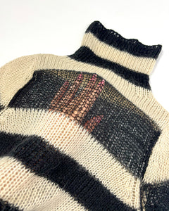 Striped soft knit super long sleeve turtleneck