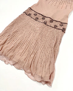 Beaded silk dropped waist dress