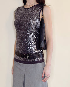 Angora wool sequined sleeveless pullover