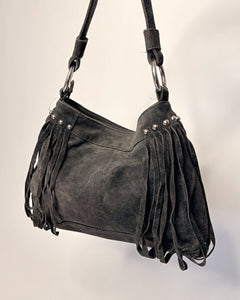 Studded suede fringe bag