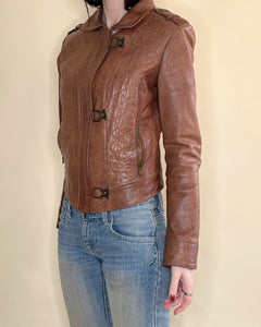 Asymmetric hook closure Italian leather jacket