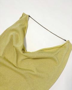 Drapey chartreuse top with fitted wide waist