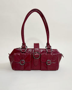 Cherry red leather buckle bag