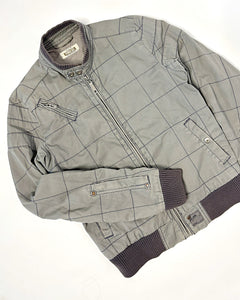 Grey plaid stitch military style bomber jacket