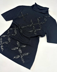 90’s turtleneck sequined short sleeve top