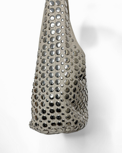 Studded leather wide hobo bag
