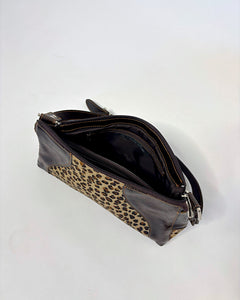 Leopard pony hair leather baguette bag