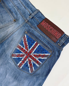 UK flag studded Moschino straight jeans