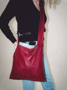 Cherry red Italian leather crossbody bag