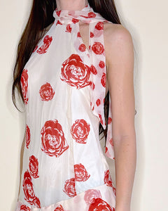 Silk halter dress with roses