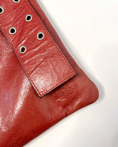 Belt buckle red leather crossbody bag