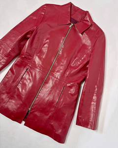 90’s 2 way zipper cherry red leather jacket