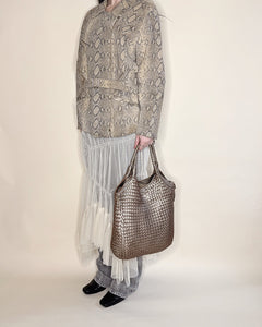 Silver braided leather big bag