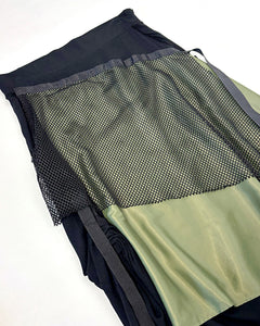 Asymmetric layered sport mesh maxi skirt