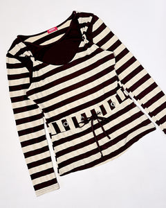 Stripe layered grommet studded long sleeve top