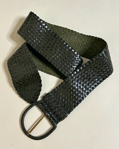 Olive green braided leather wide belt