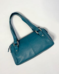 Turquoise leather baguette bag