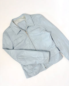 Ice blue 90’s leather jacket