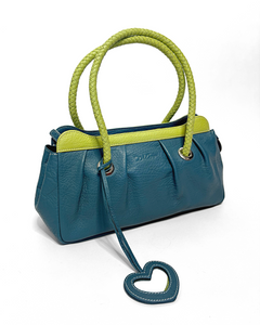 Turquoise & lime leather baguette bag