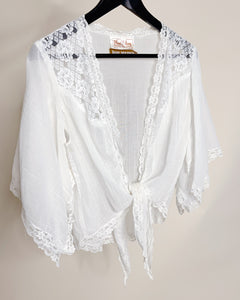 70’s flowy lace boho tie top