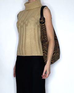 Tiger print large suede hobo bag