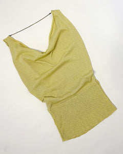 Drapey chartreuse top with fitted wide waist