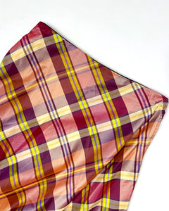 Plaid asymmetric balloon maxi skirt