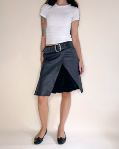 Asymmetric coated denim skirt