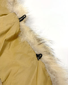Asymmetric buttoning fur collar leather jacket
