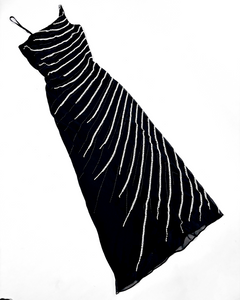 90’s asymmetric pearl embroidered striped dress