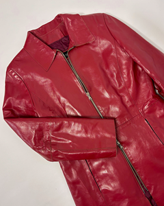 90’s 2 way zipper cherry red leather jacket