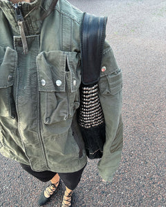 Studded suede large hobo bag