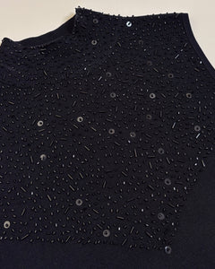 Pearl embroidered sleeveless mock neck top