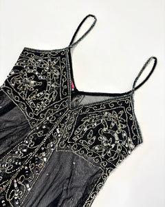Pearl & sequined embroidered asymmetric cami