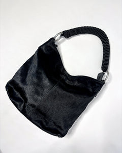 Pony hair hobo bag with nylon braided handle