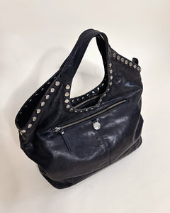 Studded leather hobo bag