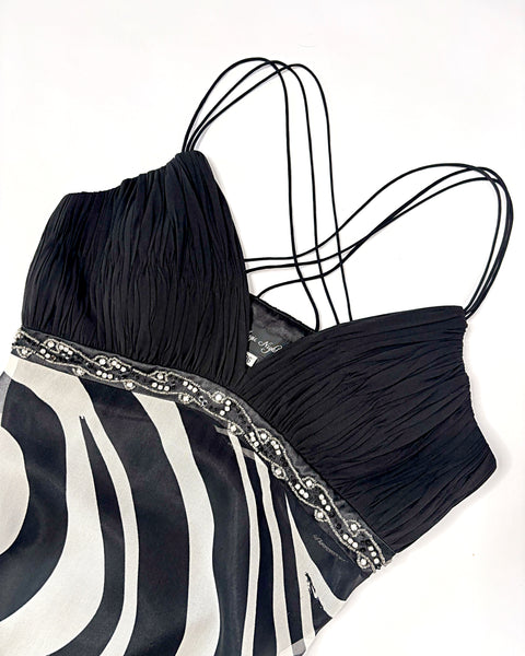 Zebra silk midi party dress