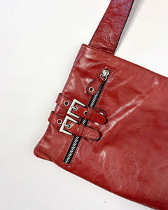 Belt buckle red leather crossbody bag