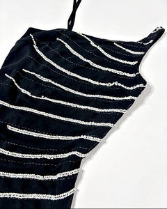 90’s asymmetric pearl embroidered striped dress