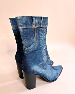 Denim half calf boots