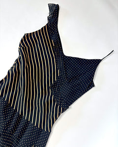 Asymmetric polkadot & stripe 90’s dress